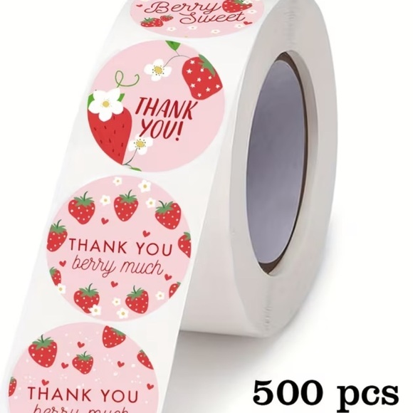 Other - New Strawberry Sweet Thank You Stickers Roll - 500 pcs